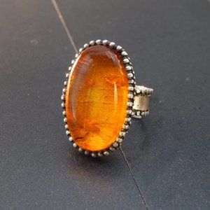 Natural Baltic Cognac Amber Brutalist Unisex Ring in s925